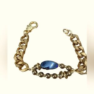 BRASS LINK Black Obsidian Stone BRACELET